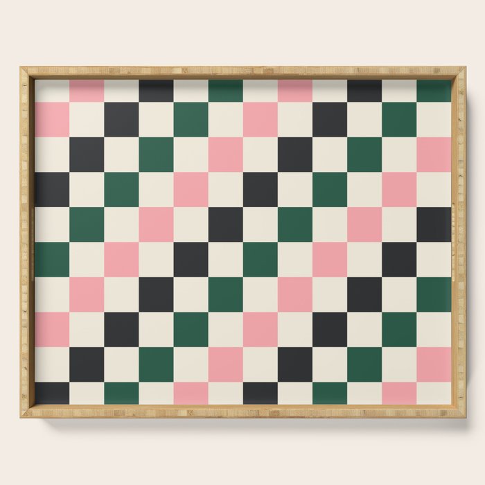 Checker racing stripes - green pink Serving Tray Gallery Image 1