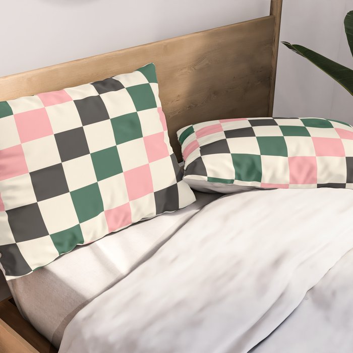 Checker racing stripes - green pink Pillow Sham Gallery Image 2