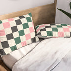 Checker racing stripes - green pink Pillow Sham Gallery Image 2