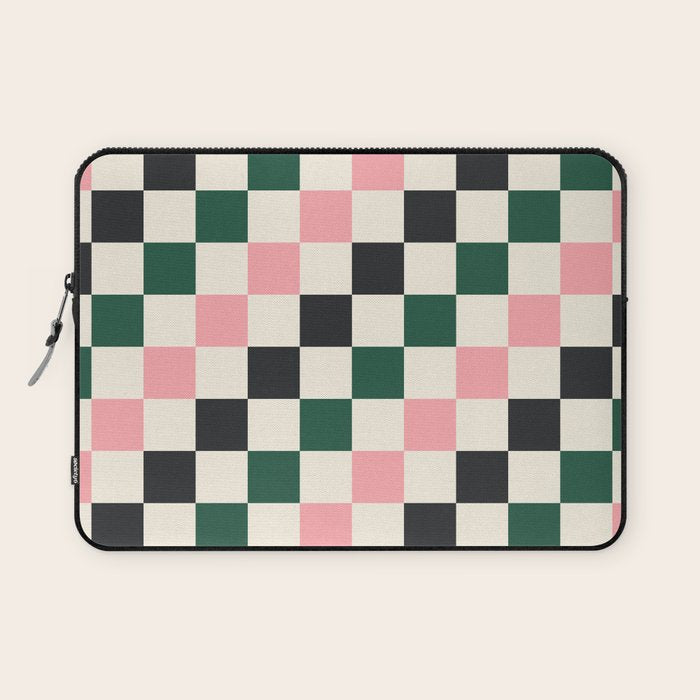 Checker racing stripes - green pink Laptop Sleeve Gallery Image 1