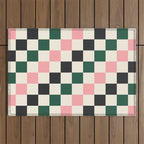 Checker racing stripes - green pink Outdoor Rug Gallery Image 1