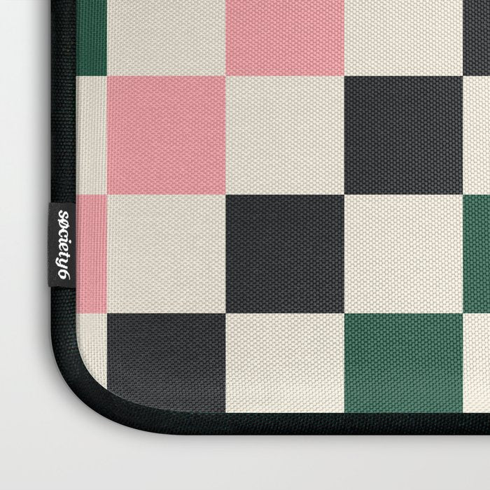 Checker racing stripes - green pink Laptop Sleeve Gallery Image 3