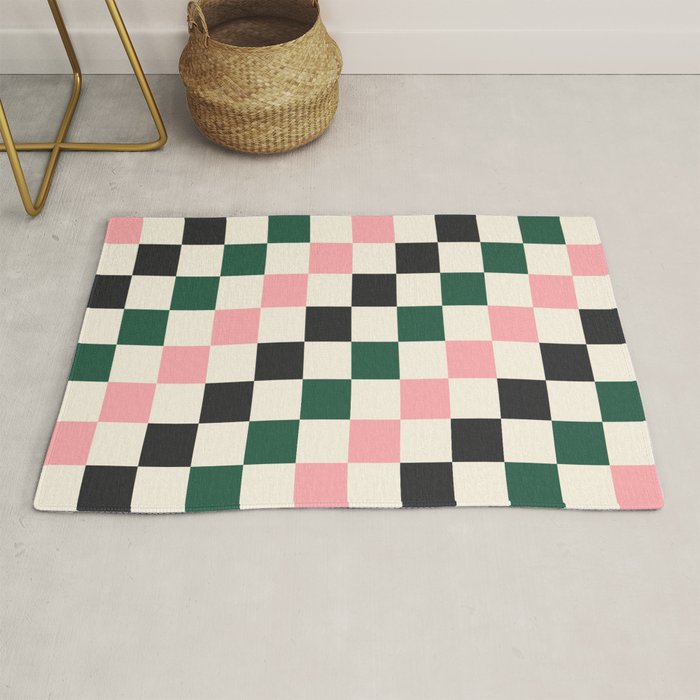Checker racing stripes - green pink Rug Gallery Image 1