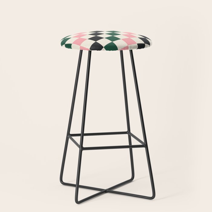 Checker racing stripes - green pink Stool Gallery Image 1