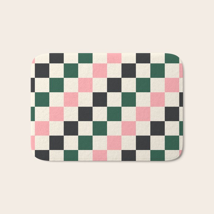 Checker racing stripes - green pink Bath Mat Gallery Image 1
