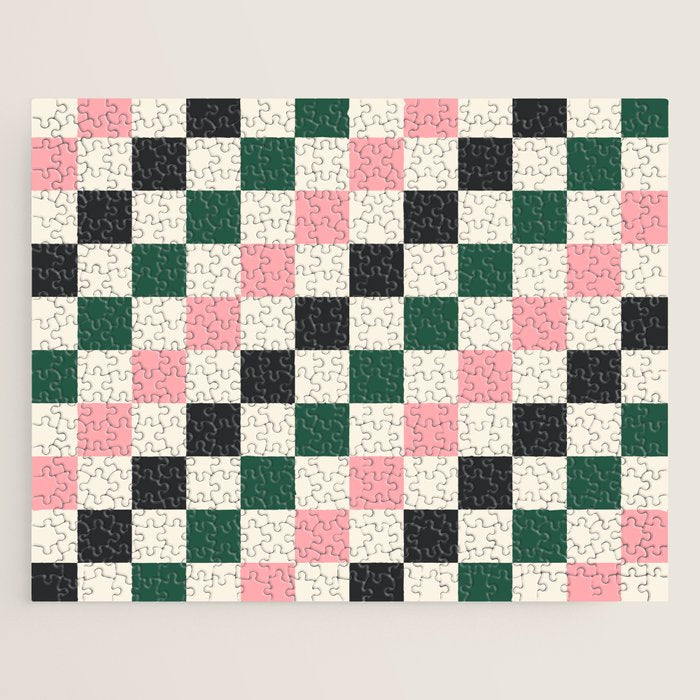 Checker racing stripes - green pink Jigsaw Puzzle Gallery Image 1