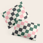 Checker racing stripes - green pink Pillow Sham Gallery Image 3