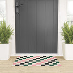 Checker racing stripes - green pink Welcome Mat Gallery Image 3
