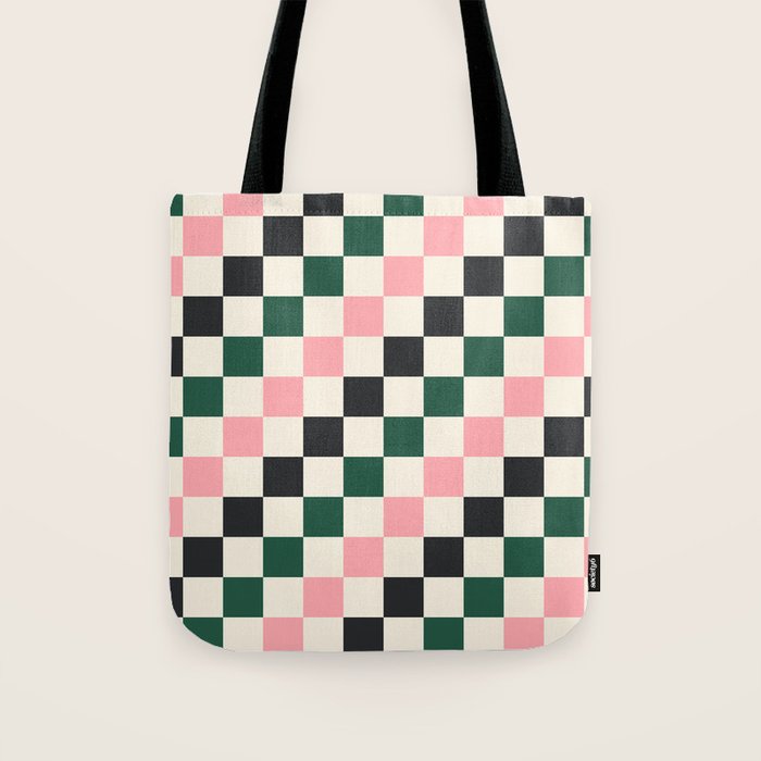 Checker racing stripes - green pink Tote Bag Gallery Image 1