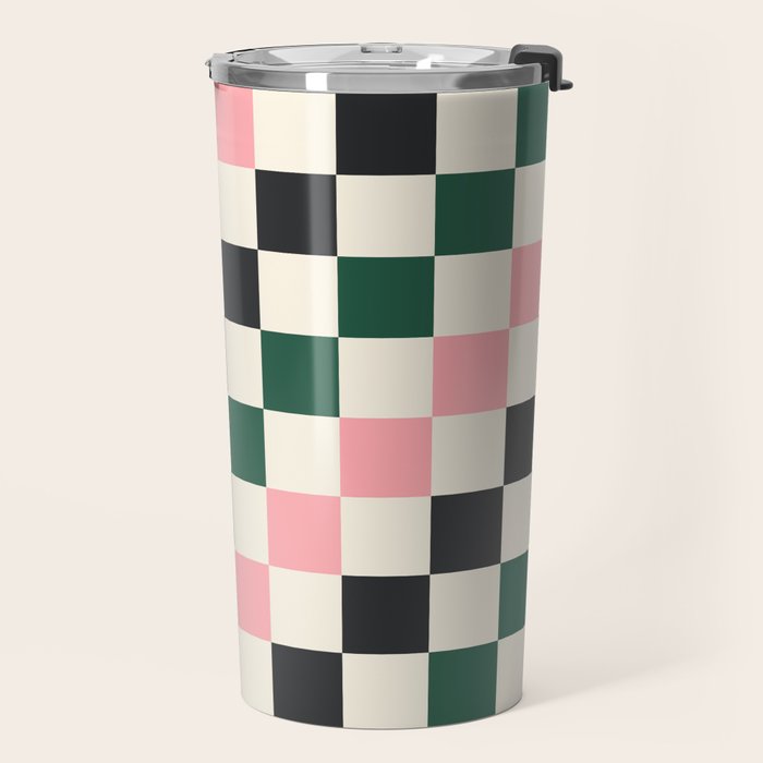 Checker racing stripes - green pink Travel Mug Gallery Image 2