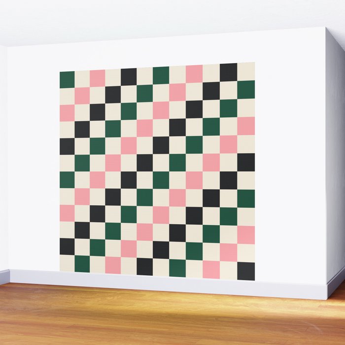 Checker racing stripes - green pink Wall Mural Gallery Image 2