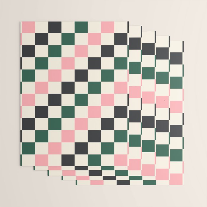 Checker racing stripes - green pink Wrapping Paper Gallery Image 3