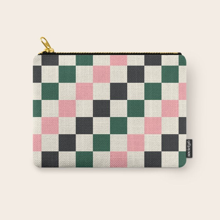 Checker racing stripes - green pink Carry All Pouch Gallery Image 1