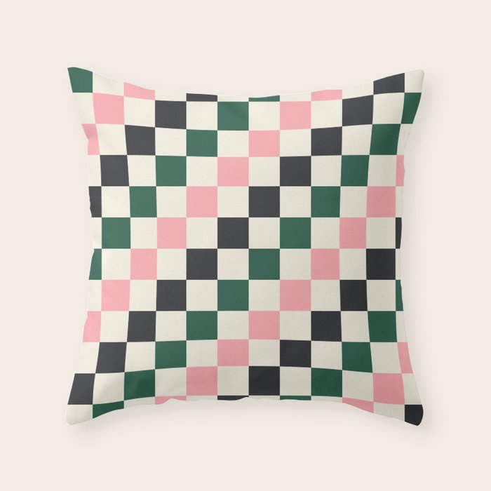 Checker racing stripes - green pink Throw Pillow Gallery Image 1