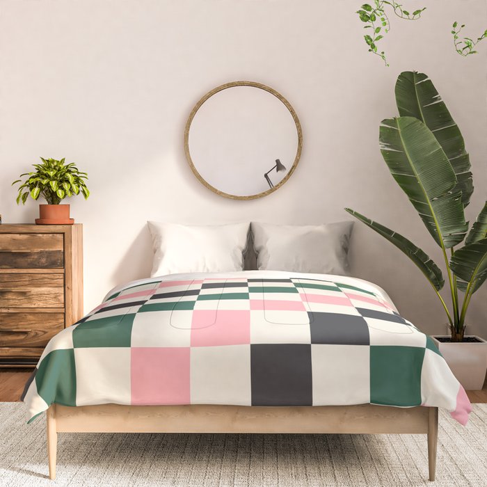 Checker racing stripes - green pink Comforter Gallery Image 3
