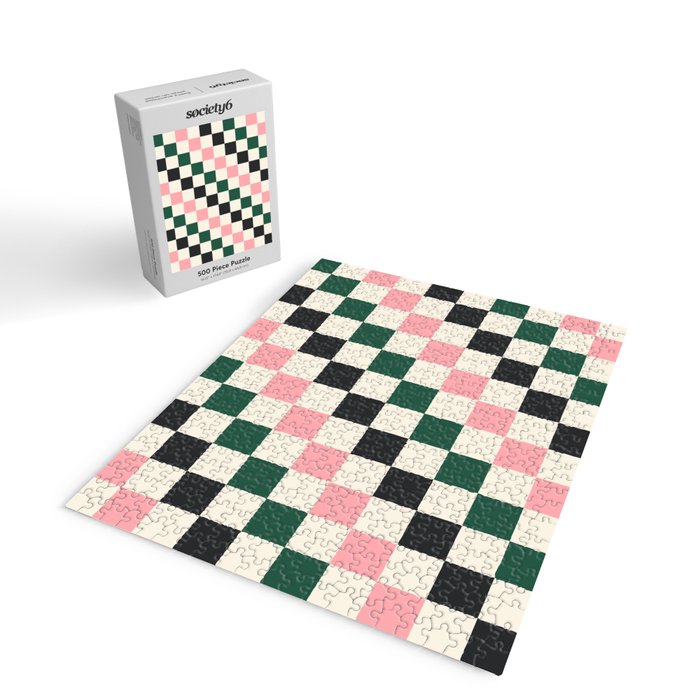 Checker racing stripes - green pink Jigsaw Puzzle Gallery Image 2