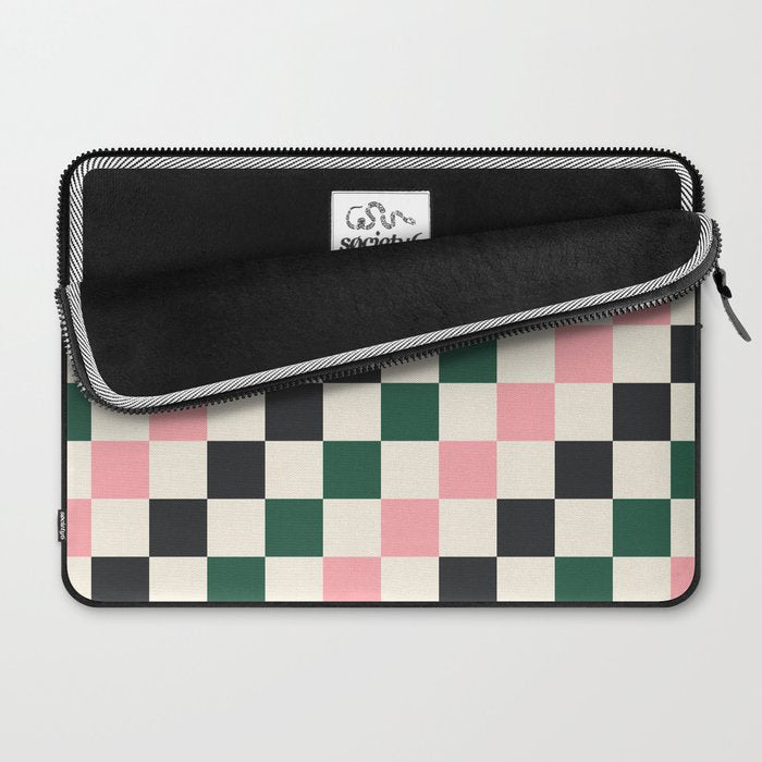 Checker racing stripes - green pink Laptop Sleeve Gallery Image 2