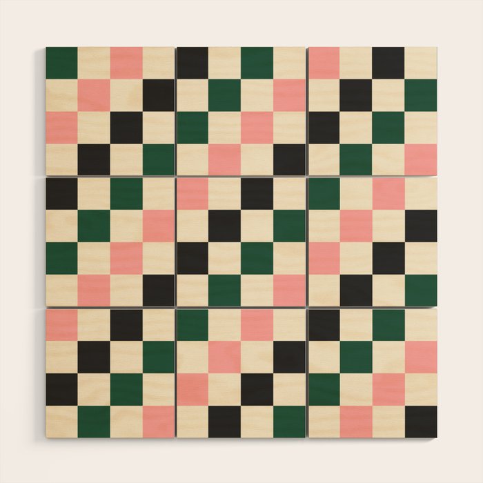 Checker racing stripes - green pink Wood Wall Art Gallery Image 1