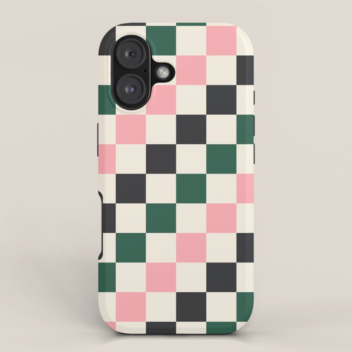 Checker racing stripes - green pink iPhone Case Gallery Image 1