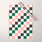 Checker racing stripes - green pink Wrapping Paper Gallery Image 1