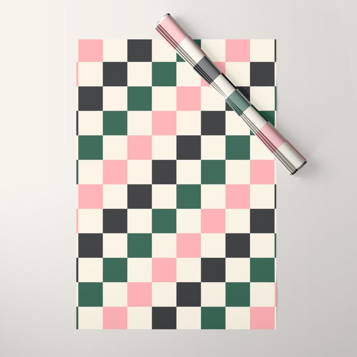 Checker racing stripes - green pink Wrapping Paper Gallery Image 1