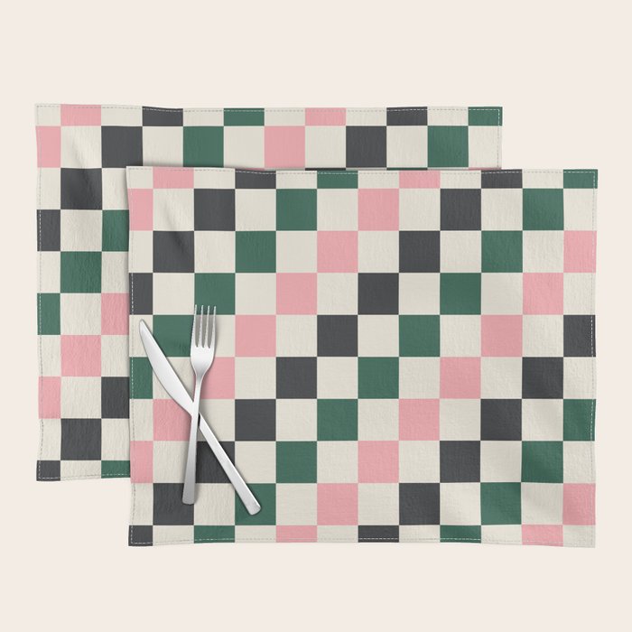 Checker racing stripes - green pink Placemat Gallery Image 1