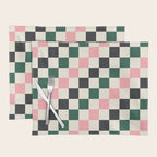 Checker racing stripes - green pink Placemat Gallery Image 1