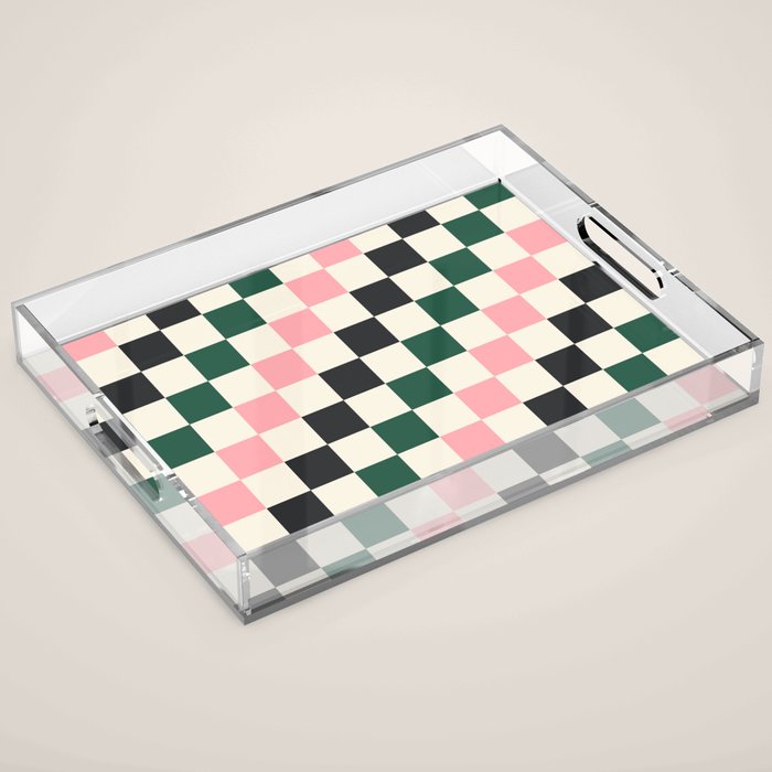 Checker racing stripes - green pink Acrylic Tray Gallery Image 1