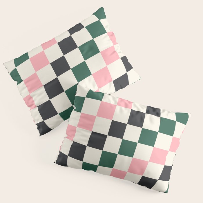 Checker racing stripes - green pink Pillow Sham Gallery Image 1