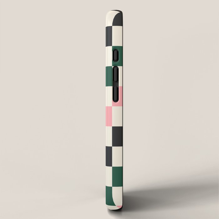 Checker racing stripes - green pink iPhone Case Gallery Image 2