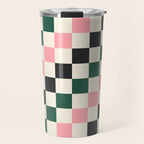 Checker racing stripes - green pink Travel Mug Gallery Image 1