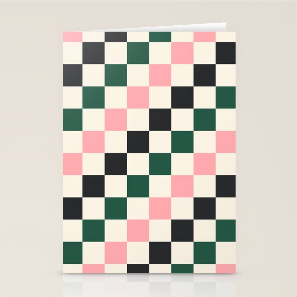 Checker racing stripes - green pink Stationery Card Gallery Image 1