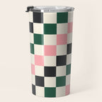 Checker racing stripes - green pink Travel Mug Gallery Image 3