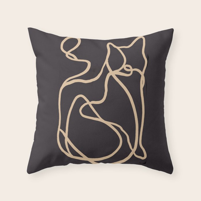 Abstract Line Art Cat 2 Throw Pillow Gallery Image 1
