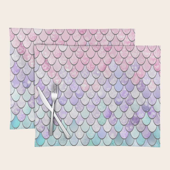 Mermaid Pastel Pink Purple Aqua Teal Placemat Gallery Image 1