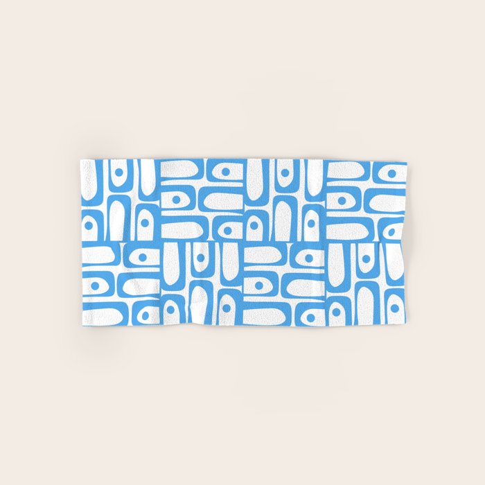 Mid Century Modern Piquet Abstract Multi Geometric Pattern Blue and White  Bath Towel Gallery Image 1