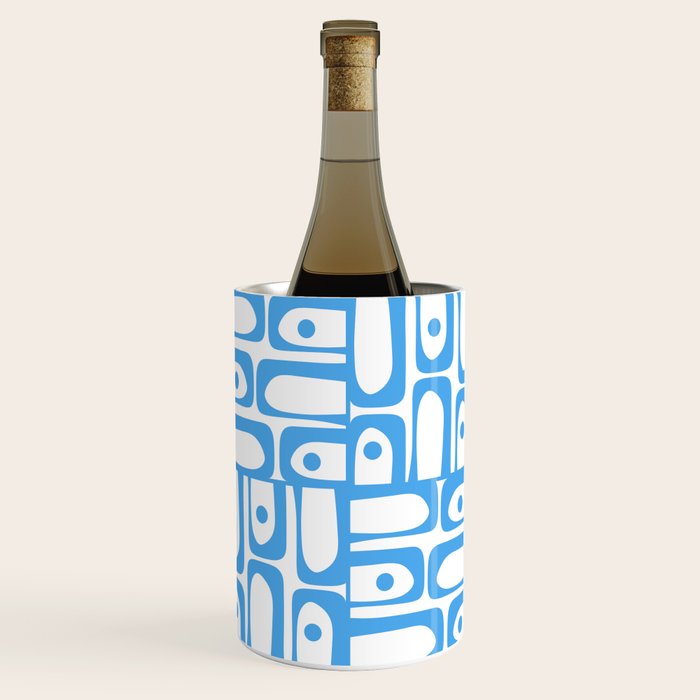 Mid Century Modern Piquet Abstract Multi Geometric Pattern Blue and White  Wine Chiller Gallery Image 1