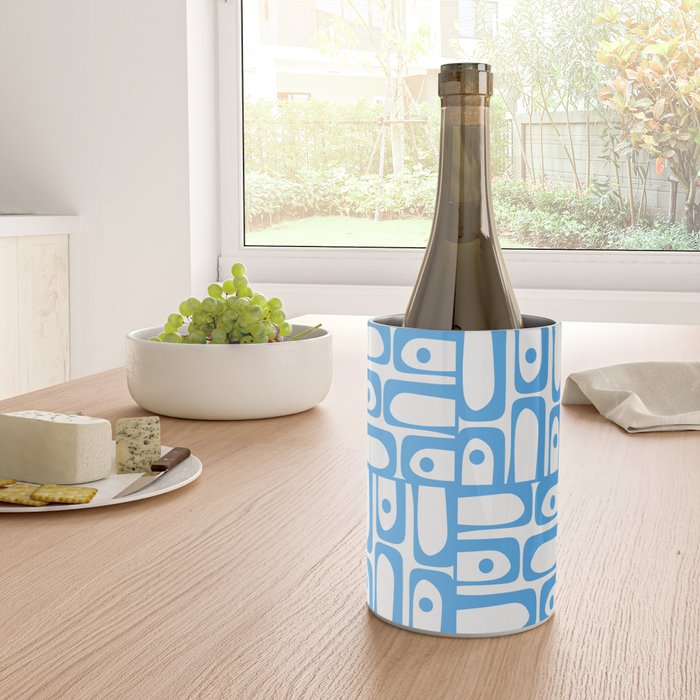Mid Century Modern Piquet Abstract Multi Geometric Pattern Blue and White  Wine Chiller Gallery Image 4