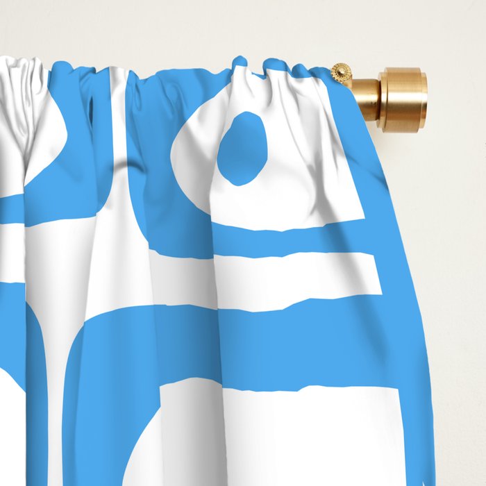 Mid Century Modern Piquet Abstract Multi Geometric Pattern Blue and White  Window Curtain Gallery Image 2