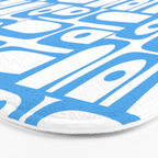 Mid Century Modern Piquet Abstract Multi Geometric Pattern Blue and White  Bath Mat Gallery Image 3