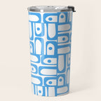 Mid Century Modern Piquet Abstract Multi Geometric Pattern Blue and White  Travel Mug Gallery Image 2