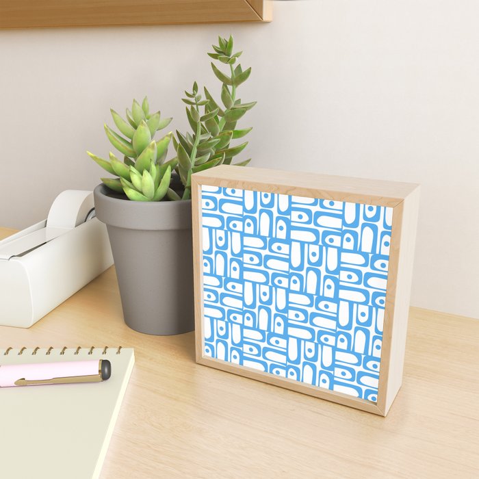 Mid Century Modern Piquet Abstract Multi Geometric Pattern Blue and White  Mini Art Print Gallery Image 2