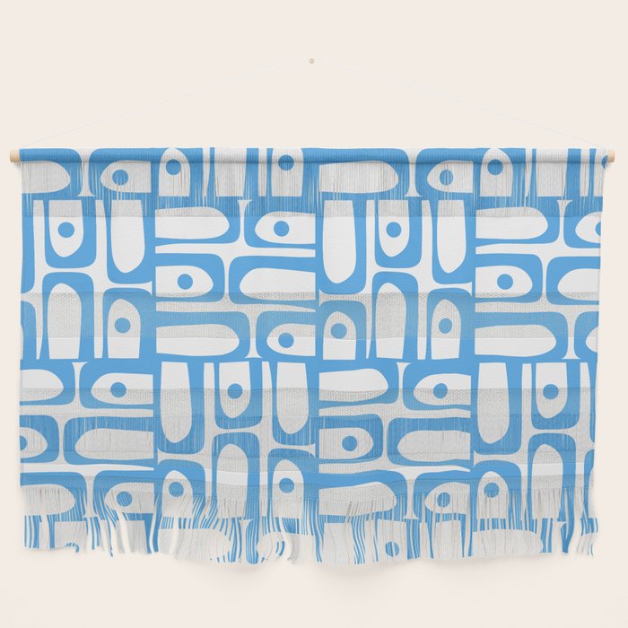 Mid Century Modern Piquet Abstract Multi Geometric Pattern Blue and White  Wall Hanging Gallery Image 1