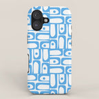 Mid Century Modern Piquet Abstract Multi Geometric Pattern Blue and White  iPhone Case Gallery Image 1