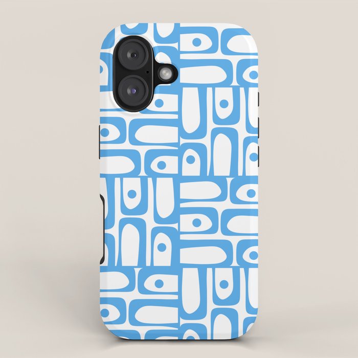 Mid Century Modern Piquet Abstract Multi Geometric Pattern Blue and White  iPhone Case Gallery Image 1