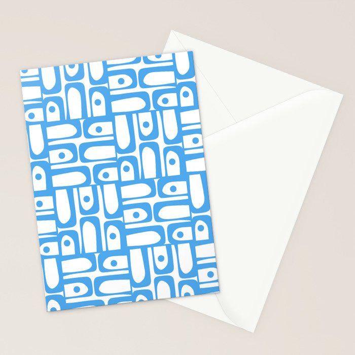 Mid Century Modern Piquet Abstract Multi Geometric Pattern Blue and White  Stationery Card Gallery Image 2