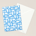 Mid Century Modern Piquet Abstract Multi Geometric Pattern Blue and White  Stationery Card Gallery Image 2