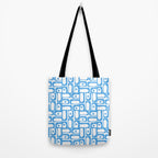 Mid Century Modern Piquet Abstract Multi Geometric Pattern Blue and White  Tote Bag Gallery Image 2
