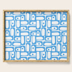 Mid Century Modern Piquet Abstract Multi Geometric Pattern Blue and White  Serving Tray Gallery Image 1