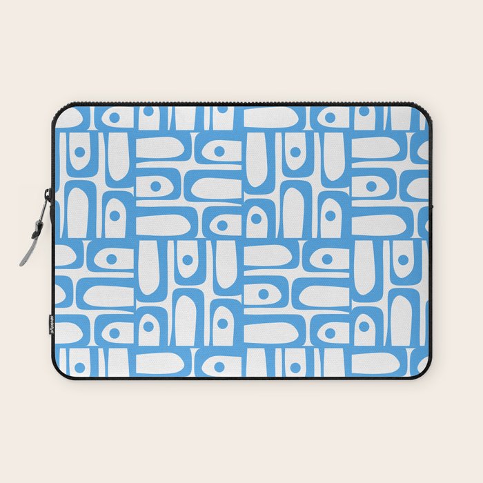 Mid Century Modern Piquet Abstract Multi Geometric Pattern Blue and White  Laptop Sleeve Gallery Image 1